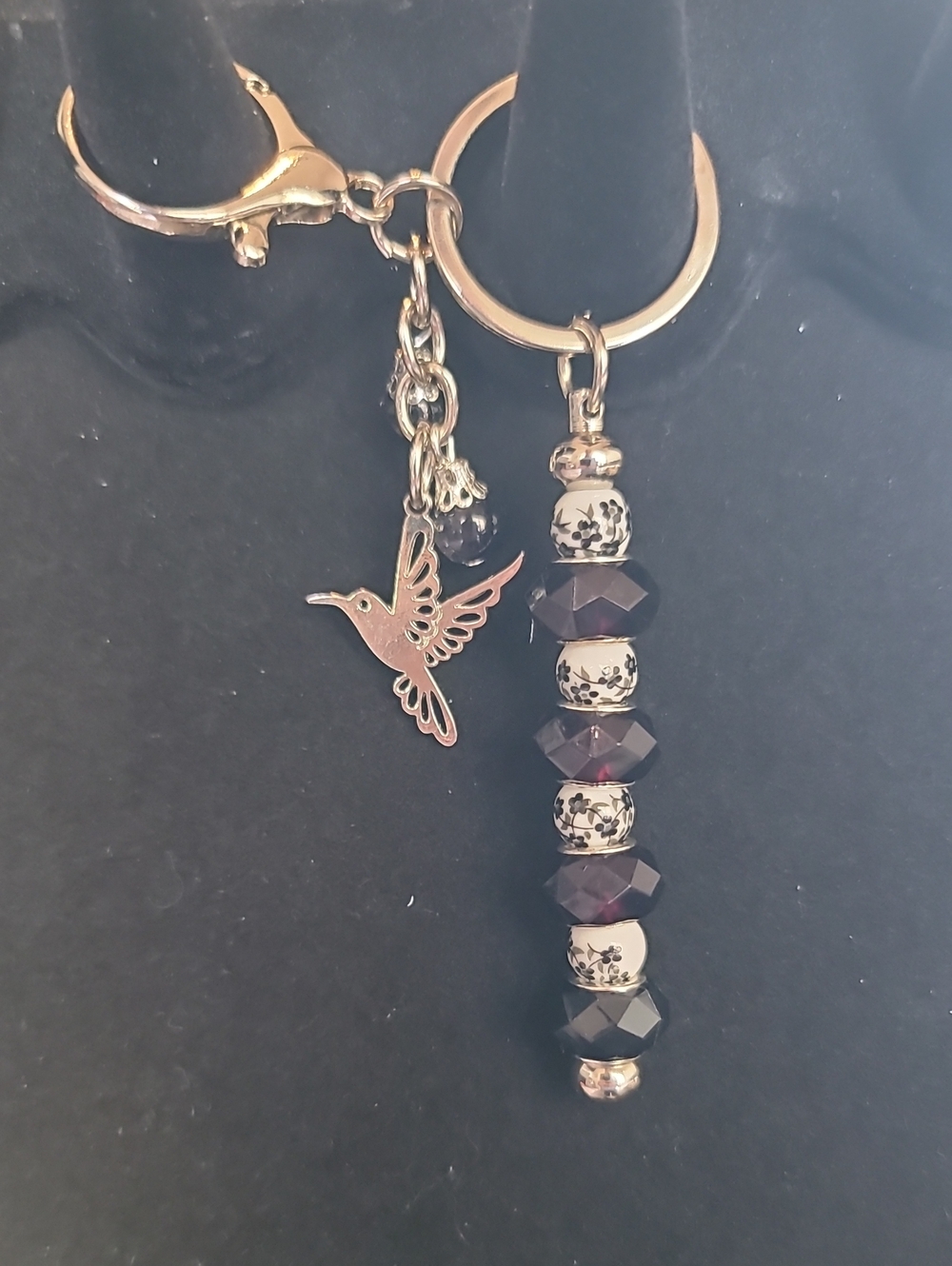 Beaded Drop Charm Keychain - Hummingbird